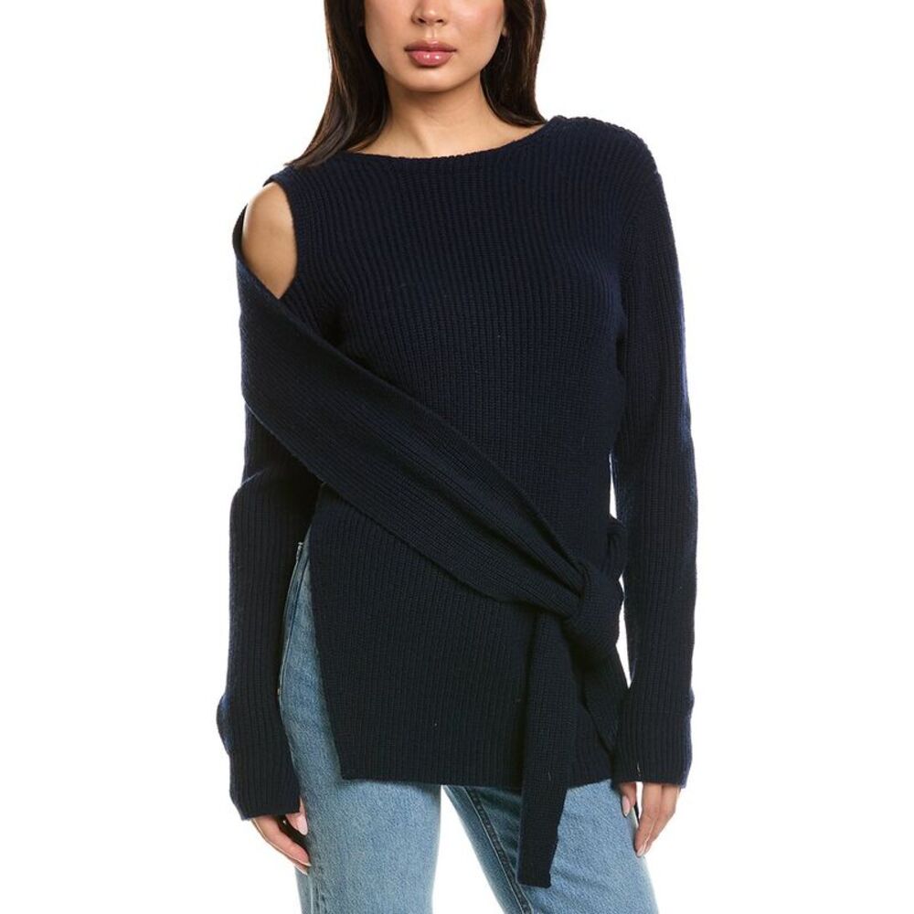3.1 Phillip Lim Womens  Draped Wool & Yak-Blend Rib Off Shoulder Pullover, Navy